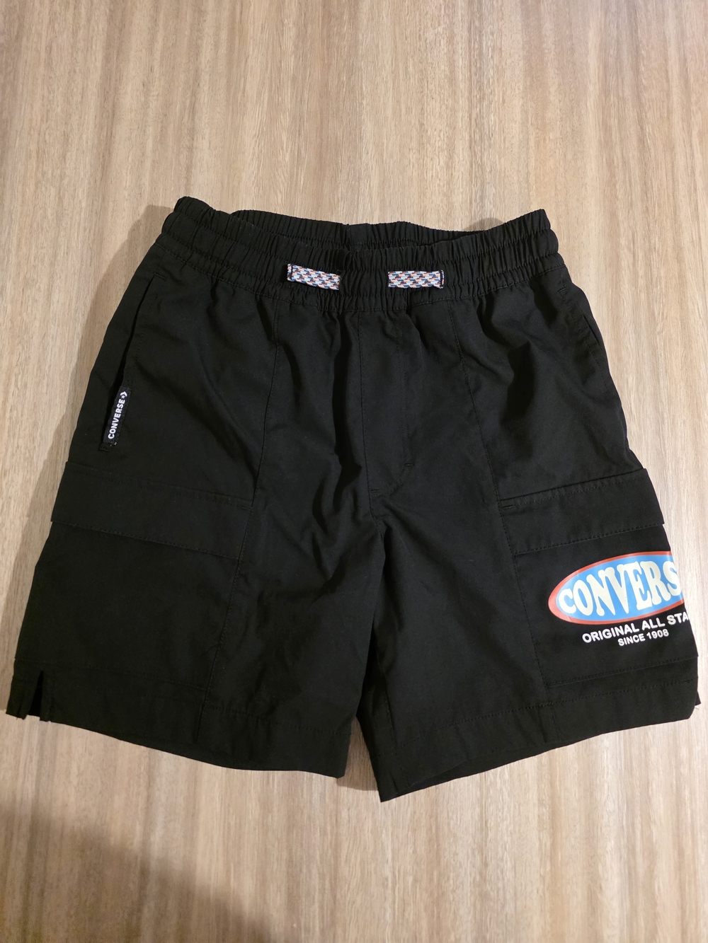 Boys SIZE S Converse Black Cargo Shorts with Logo Patch